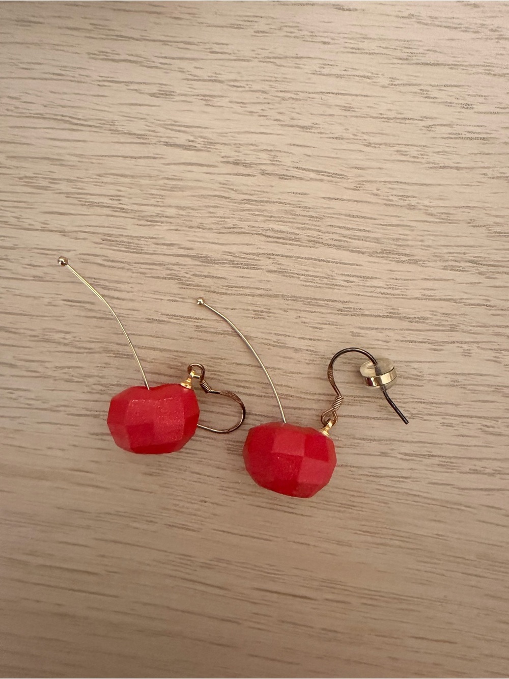 Gold Drop Earrings with Red Faceted Beads